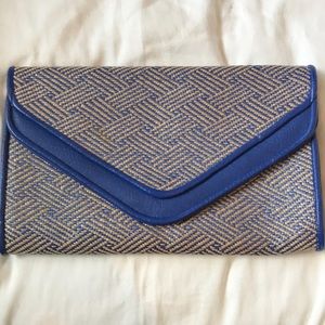 Blue and tan envelope clutch